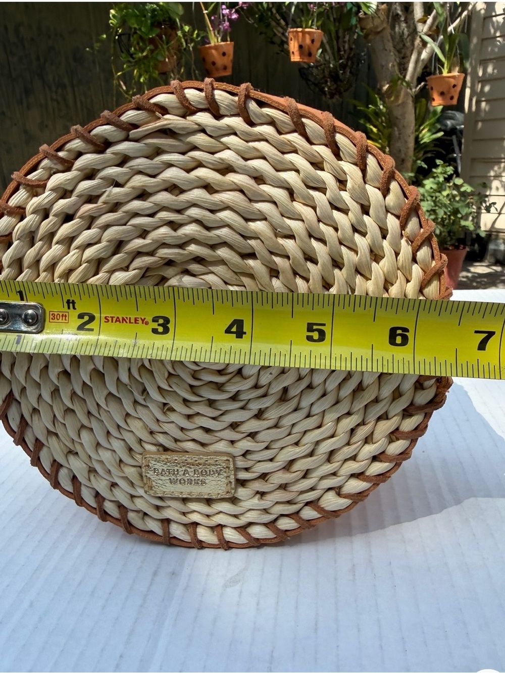 Earth Melody Works Round Woven Straw Crossbody Bag Tan Faux Leather Boho Nw View 4